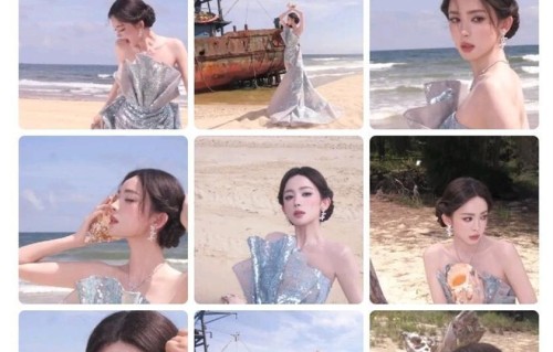 娜扎海边照曝光，一袭冰蓝人鱼裙美到窒息，美得让人移不开眼