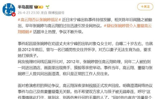 高云翔否认张婉婷插足：这件事跟我和我的前妻董璇没有任何关系